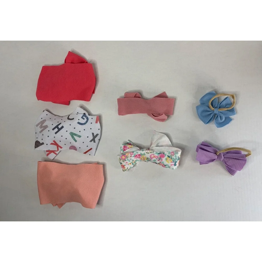 Lot of 7 Baby Girl Headbands Hair Bows Floral Alphabet Solid Textured Stretch